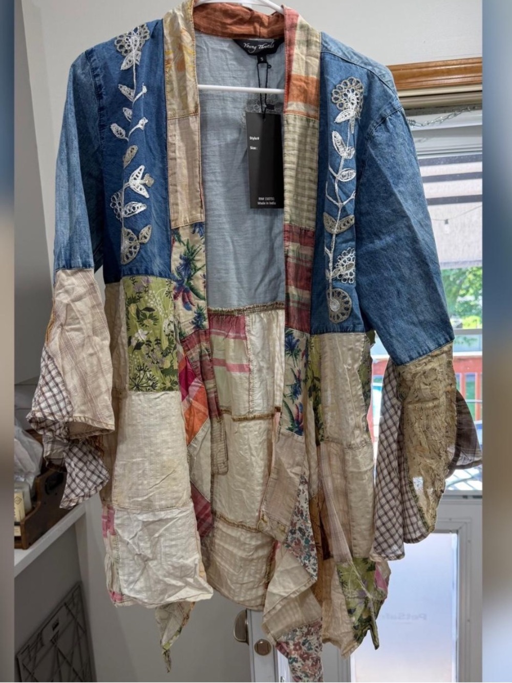 Young threads Boho Patchwork Denim Kimono Jacket - Multicolor